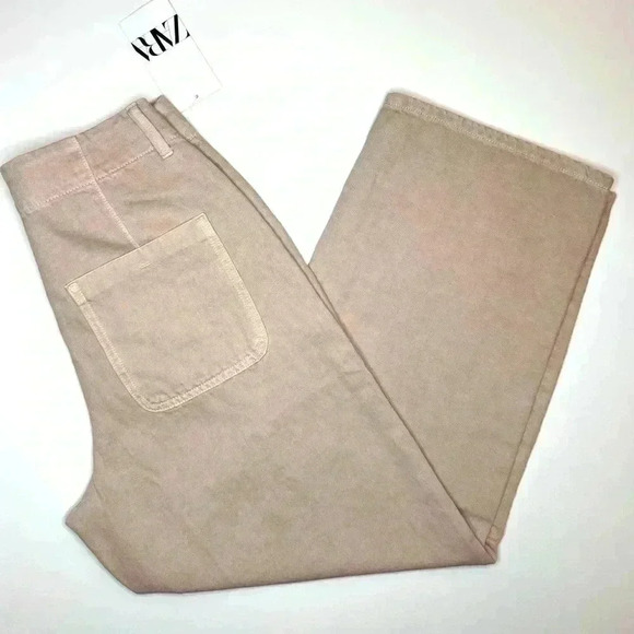Zara Womens High Waist Exposed Button Culotte Jeans Pastel Pink Size 6 - Picture 9 of 11